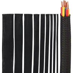 Cord Protector Split Braided Wire Sleeving Cable Management Black for Desk PC TV Computer USB Charger Cable (Black, 1"-10ft)