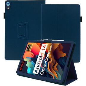 Case for Urao C107 Android 14 Tablet 10.1 Inch 2024 Upgraded Version，WUNIAK Premium Leather Business Folio Stand Cover with Hand Strap for Tablet,Darkblue.
