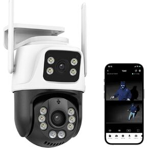 Security Cameras Wireless Outdoor 2.4G WiFi Home Security Cameras Outdoor Dual Lens Linkage 360°View 4MP Two-Way Talk,AI Detection,Full-Color Night Vision,Auto Tracking,Light Alarm,24/7 Recording