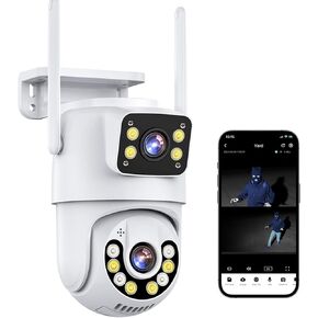 Security Cameras Wireless Outdoor 2.4G WiFi Home Security Cameras Outdoor Dual Lens Linkage 360°View 4MP Two-Way Talk,AI Detection,Full-Color Night Vision,Auto Tracking,Light Alarm,24/7 Recording