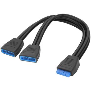 XMSJSIY USB 3.0 Header Splitter Extension Cable 19/20 Pin Y Splitter Adapter Motherboard USB 19Pin 1 Female to 2 Male Internal Connector Wire Cord for PC DIY -20CM/7.8INCH