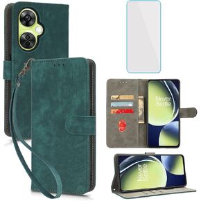 for OnePlus Nord CE 3 Lite/N30 Wallet Case with Screen Protector Leather Cell Phone Case Card Holder for 1+ CE3 Lite CE 3Lite OnePlus Nord N 30 -Green