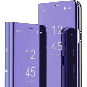 Case for Samsung Galaxy A35 5G Case Cover Stylish Mirror Plating Flip Full Body Protective Reflection Ultra Thin Hard Anti-Scratch Shockproof Frame Case for Samsung A35 5G Mirror Purple