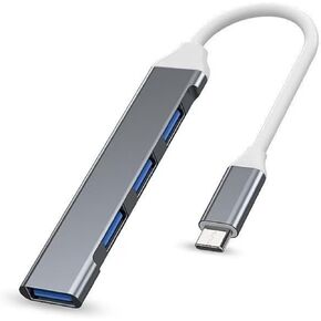 Ultra-Slim Data 4 Port USB 3.0 Hub for PC Laptop, Type C 2.0 to 4 Port USB 2.0 Hub for HDD, Console,Printer,Camera,Keyborad, Mouse Office Use (Sliver, USB)