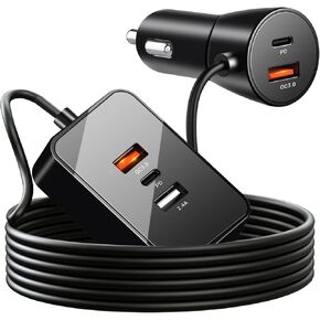 88W 5-Port Multiport Car Charger, PD Fast USB C Car Charger for Multiple Devices, Cigarette Lighter Adapter Car Travel Essentials for Long Trips Kids with 5FT Cable for iPhone 16/15, Samsung S25