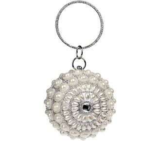 UMREN Women Round Clutch Ball Evening Bag Dazzling Full Beaded Artificial Pearls Handbag for Wedding Parites Prom