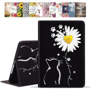 for iPad 10th Generation 10.9 Inch 2022 Case, PU Leather Folio Case Smart Cover with Stand & Auto Wake Sleep for ipad 10.9" 10th Gen, Cat and Daisy Flower