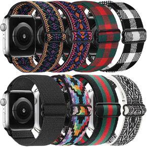 8 PACK Elastic Sports Replacement Band Compatible with IWatch 38mm/40mm/41mm/42mm/44mm/45mm for Women&Men,Pattern Stretch Bands Fashion Handmade Strap for iWatch Series 7/6/5/4/3/2/1/SE