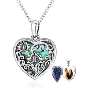 YFN Heart Crystal Locket Necklace Sterling Silver Butterfly Heart Locket Necklace that Holds Pictures for Women Jewelry