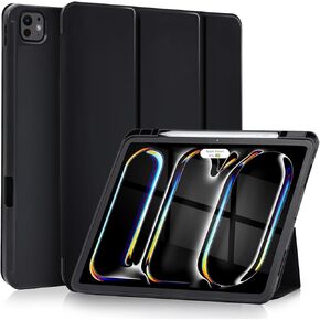 for iPad Pro 13 Inch Case 2024 7th Generation (M4), iPad 13 pro case with Pencil Holder, Smart Cover with Protective Trifold Stand & Soft TPU Back, Auto Wake/Sleep, Support Pencil Pro (Black)