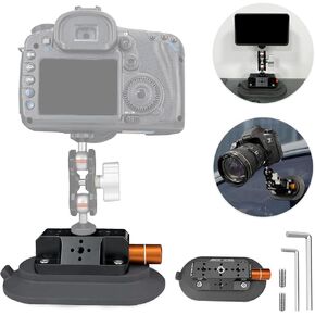 Aluminum Alloy Professional 3''x6'' Oval Suction Cup Mount for Any Smooth Surface,Powerful Suction Cup Camera Car Mount with 1/4" & 3/8" Screws,Camcorder Stabilizers (Black)