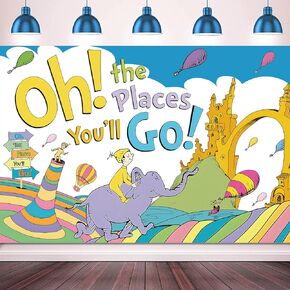 Dr Decorations Oh The Place You’ll Go Decorations Backdrop Banner 5 X3 Ft Graduation Decorations Banner Colorful Travel Themed Party Decor Background Photo Booth Props for Birthday Party Supplies