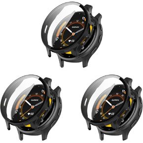 PC Case Intended for Garmin Venu 3/Venu 3s Cover, Temper Glass Screen Protector Bumper Ultra-Thin Full Cover Intended for Garmin Venu 3/Venu 3s Smartwatch Accessories (venu 3s, 3*Black)