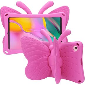 Samsung Galaxy Tab A 10.1 2019 case SM-T510 T515 3D Cute Butterfly Case for Kids Light EVA Stand Shockproof Rugged Heavy Duty Kids Friendly Tablet Case for Samsung Tab A 10.1 (Rose)