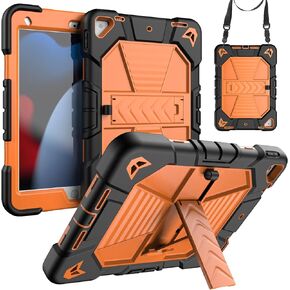 Case for iPad 9th/ 8th/ 7th Generation 10.2 inch,Heavy Duty Shockproof Rugged Protective Case Cover with Built-in Stand/Pencil Holder .(Orange+Black)