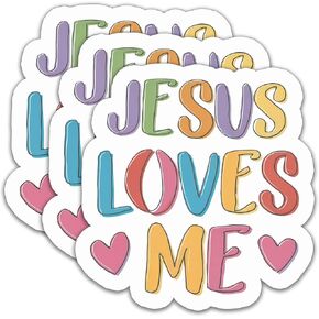(3PCS) Jesus Loves Me Sticker for Christian, Jesus Lovers, God Lovers, Prayers, Faith Stickers Decor Books Laptops Tumblers Water Bottles Kindles, Cups Waterproof Vinyl Decals 3'' x 2.9 "