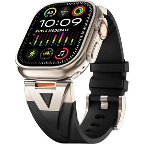 Designed for Apple Watch Bands for Men Apple Watch Ultra 2 Band 49mm,Silicone Sport Band with Rugged Metal Connector for Apple Watch Ultra Band Series 10 9 SE 8 7 6 5 49mm 46mm 45mm 44mm-Black