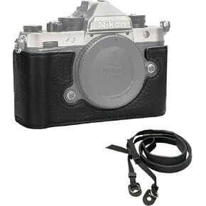 Zf Camera Case and Genuine Leather Neck Strap Kit, Handmade Real Leather Half Camera Case Bag for Nikon Zf, Top layer cowhide material quality, Design of bottom battery compartment opening