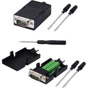 SinLoon VGA DB15 Solderless Connector 3+9 D-SUB 15 Pin VGA 3 Row Breakout Board Adaptor with Case+Screwdriver(2-Pack Male)