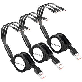 [2025 Upgraded] 3 Pack Multi Retractable Charging Cable, 3 in 1 USB Charging Cable with USB C/Micro USB/Phone Port, 3.3FT Charging Cable for Phone16 15 14 13 12 11 XS XR X 8 7 6 SE,Galaxy