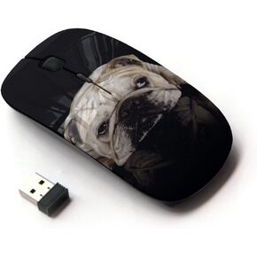 [ Optical 2.4G Wireless Mouse [ English British Bulldog Black Dog Pet ]