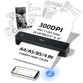 iDPRT Portable-Printer Wireless for Travel, 300DPI Inkless-Thermal-Small-Printer for Home Use, Office, Vehicles, Mobile Bluetooth Printer Supports 8.5" x 11" US Letter&A4&A5 Size, for Smartphone & PC