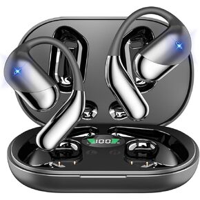 Open Ear Bluetooth 5.4 Headphones, Wireless Earbuds Sport Over Earphones with Ear Hooks 50H Playtime Ear Buds LED Display Charging Case, Waterproof Design for Running Fitness Walking