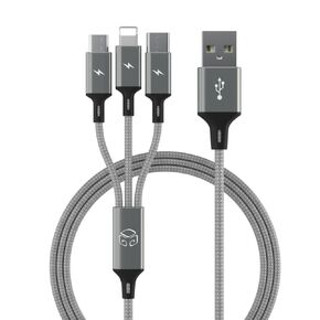 SKYMETA 3 in 1 Fast Charging Cable 120cm(3.9ft), Nylon Braided Universal Charger Cord with Type-C, Micro USB, Lightning Ports – Compatible with iPhone 16/15 Series, Android Phones & More