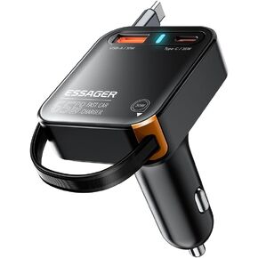 شاحن سيارة قابل للسحب ، essager 65w ، شاحن سيارة سريع للسيارة USB C ، شاحن الهاتف بالسيارة مع محول شاحن Cable Cable USB C القابل للسحب لـ iPhone 16/15/14/13/12 Pro Max ، Samsung ، Pixel in Kuwait