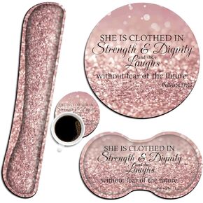 Ergonomic Mouse Pad with Wrist Support Set and Keyboard Wrist Rest Set for Laptop, Gaming and Office, Durable, Comfortable and Pain Relief + Coaster ，Proverbs 31：25,Bible Verse Pink Glitter