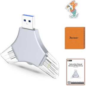 USB 3.0 Flash Drive 64gb for iPhone, 3in1 External Memory Picture Keeper Storage Stick for Photo, V5.62High Speed Thumb Drives for iPhone/iPad/Android/PC - Dull-Gray