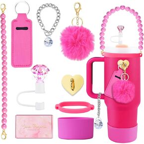 Stanley Cup Accessories Set Water Bottle Holder Strap Straw Cover Cap for Stanley Cup Charms Boot Flower Stanley Cup 30oz 40oz Accessories Cute Silicone Stanley Straw Topper Charms Boot