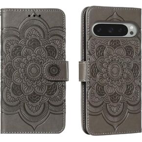 for Google Pixel 9 Pro XL 6.8" Case Wallet with Card Holder Kickstand Magnetic Soft Leather Flip Fold Case for Google Pixel 9 Pro XL Cover (Gray)