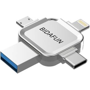 Flash Drive External Hard Drive USB Drive 4in1 Digital Photo Compatible with for Your iPhone/ipad,Portable Storage Stick MacBook for iPhone Photo Stick Store Data Videos, Pictures (Silver,128GB)