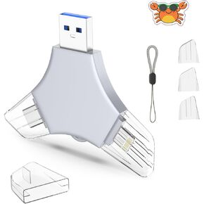 USB 3.0 Flash Drive 64gb for iPhone, 3in1 External Memory Picture Keeper Storage Stick for Photo/Video/Data Saver/Backup, V4.22High Speed Thumb Drives for iPhone/iPad/Android/PC - Thundercloud