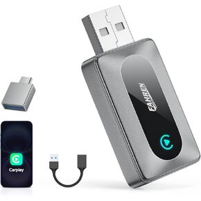 FAHREN 2025 Wireless CarPlay Adapter for iPhone,Converts Wired to Wireless carplay Adapter,Compatible with iPhone 8+/iOS 10+, Plug-N-Play,No Lag,Includes Type-C Adapter & 3.0 USB-A Extension Cable.