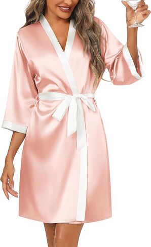Ekouaer Silk Robe for Women Bridal Bridesmaids Robes 3/4 Sleeve Satin Kimono Bathobe Soft Silky Sleepwear S-XXL in Saudi Arabia