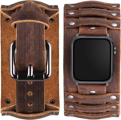 Designer Luxury Watch Band Compatible with Apple Watch Band 45mm 44mm 42mm for Men Women, Dressy Leather Vintage Replacement Strap Classic Bands for iWatch SE Apple Series /7/6/5/4/3/2/1 in Kuwait