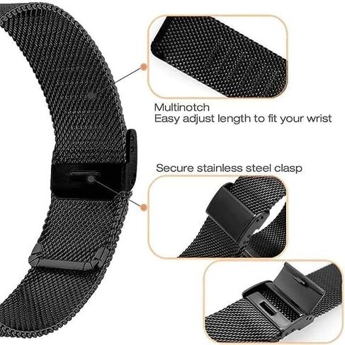 معصم Ecsem e ecsem المخصصة لـ Tozo S6 & Tozo S5 & Tozo S3 Band ، حلقة شبكية قابلة للتعديل بديلة + نطاقات معدنية من الفولاذ المقاوم للصدأ لـ Tozo S6 S5 S3 Smartwatch Exclists for Women Men in Kuwait