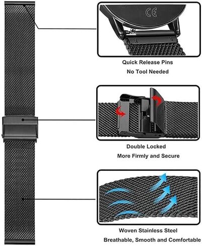 معصم Ecsem e ecsem المخصصة لـ Tozo S6 & Tozo S5 & Tozo S3 Band ، حلقة شبكية قابلة للتعديل بديلة + نطاقات معدنية من الفولاذ المقاوم للصدأ لـ Tozo S6 S5 S3 Smartwatch Exclists for Women Men in Kuwait