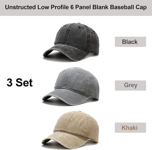 Umeepar 3 Pack Baseball Cap Vintage Distressed Low Profile Unstructured Plain Cotton Dad Hat Adjustable for Women Men in Kuwait
