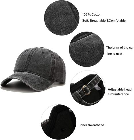 Umeepar 3 Pack Baseball Cap Vintage Distressed Low Profile Unstructured Plain Cotton Dad Hat Adjustable for Women Men in Kuwait
