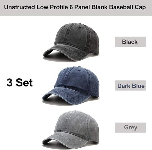 Umeepar 3 Pack Baseball Cap Vintage Distressed Low Profile Unstructured Plain Cotton Dad Hat Adjustable for Women Men in Kuwait