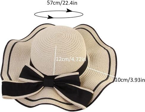 Women's Wide Brim Straw Hat, Summer Beach Sun Protection Hat Floppy Hat with Bowknot in Kuwait