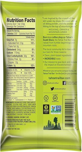 Tahoe Trail Bar, Plant-Based Natural Energy Bar (1.94 Ounce Protein Bar, 12 Count) High Protein Non-GMO, Gluten-Free, Vegan Healthy Snacks - Mango Coconut in Saudi Arabia
