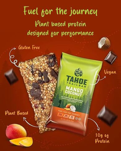 Tahoe Trail Bar, Plant-Based Natural Energy Bar (1.94 Ounce Protein Bar, 12 Count) High Protein Non-GMO, Gluten-Free, Vegan Healthy Snacks - Mango Coconut in Saudi Arabia