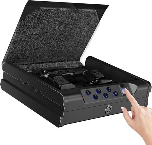 Biometric Handgun Safe with Fingerprint, Digital PIN and Key Access, 2 Gun Capacity,Hand Gun lock box for Car Cloakroom living room Bedroom and Nightstand,USB Power Backup. in Saudi Arabia