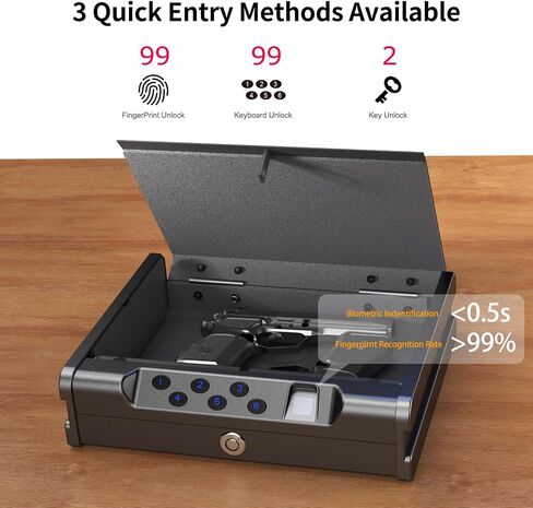 Biometric Handgun Safe with Fingerprint, Digital PIN and Key Access, 2 Gun Capacity,Hand Gun lock box for Car Cloakroom living room Bedroom and Nightstand,USB Power Backup. in Saudi Arabia
