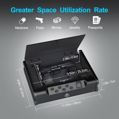 Biometric Handgun Safe with Fingerprint, Digital PIN and Key Access, 2 Gun Capacity,Hand Gun lock box for Car Cloakroom living room Bedroom and Nightstand,USB Power Backup. in Saudi Arabia