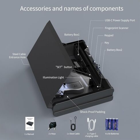 Biometric Handgun Safe with Fingerprint, Digital PIN and Key Access, 2 Gun Capacity,Hand Gun lock box for Car Cloakroom living room Bedroom and Nightstand,USB Power Backup. in Saudi Arabia